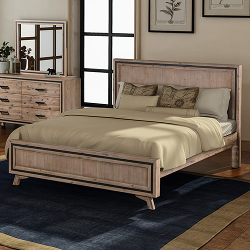 Seashore Silver Brush Solid Acacia Bed Frame in Rustic Texture